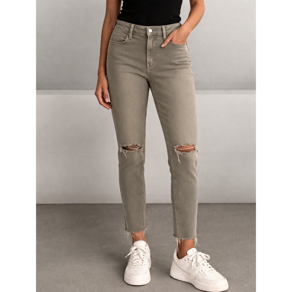 IRO Jeans Nikky Skinny Women‎ 29 Sage Green Distressed Raw Hem Grunge Edgy